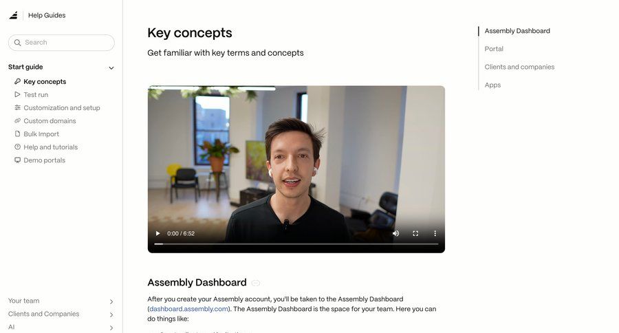 Assembly
			 knowledge base article documentation ui page example