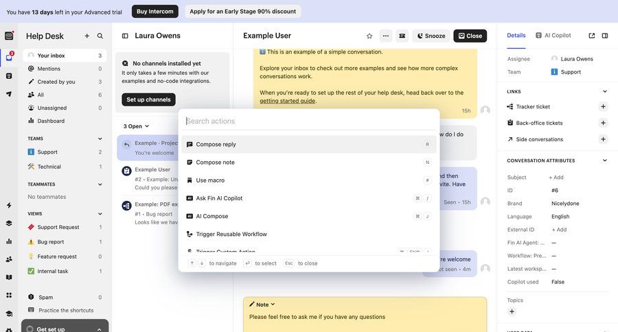 Intercom
			detail page messaging command palette team collaboration sidebar navigation right sidebar three-column grid content hierarchy user data inbox menu quick actions modern check out advanced search accordion conversational customer support chat connect service contextual help command k ui page example