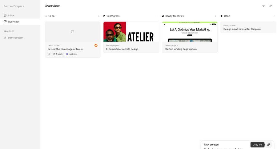 Workflow
			home list collection filters task management dashboard sidebar navigation project management ui page example