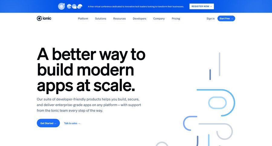 Ionic
				landing page page example