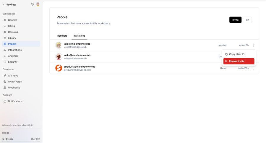 Dub
			 collaboration settings team collaboration sidebar navigation user management account setup workspace settings list management user access control user invitation sidebar menu modern ui page example