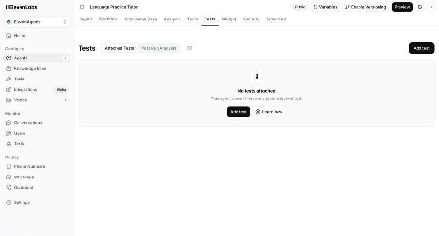 Elevenlabs
			 configuration dashboard artificial intelligence minimalist design hierarchical navigation deploy call to action sidebar navigation bar ui page example