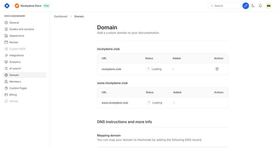 Hashnode
			 configuration settings sidebar navigation grid progress indicator account settings sidebar setup menu route map doc documentation docs quick actions table version control ui page example