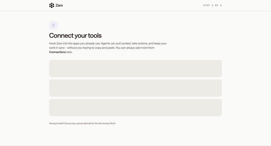 Zaro
			 integration setup ui page example