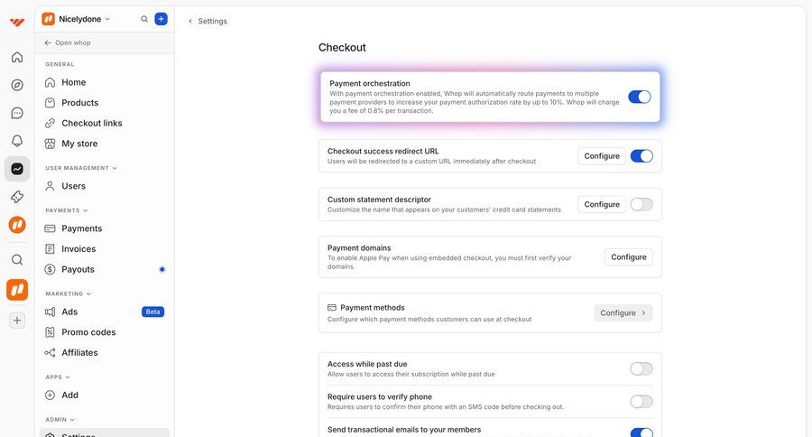 Whop
				settings ui page example