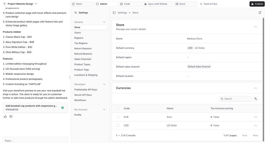 Bloom
			settings list workspace settings split view conversational interface ui page example