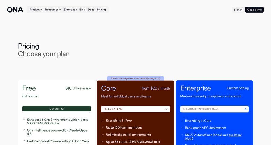 Ona
				plans & pricing ui page example