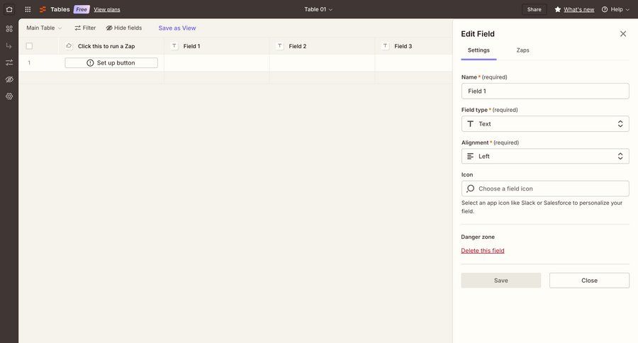 Zapier
			 data management configuration settings form save changes table ui page example