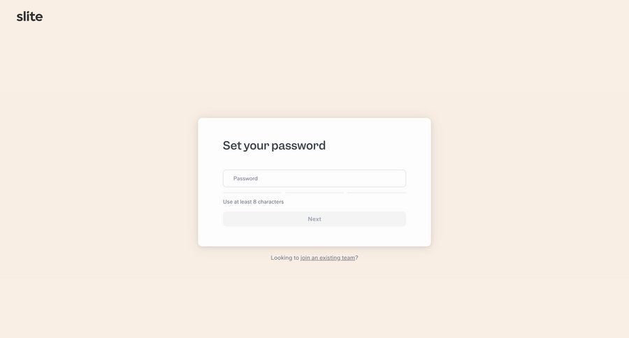 Slite
			 onboarding form authentication ui page example