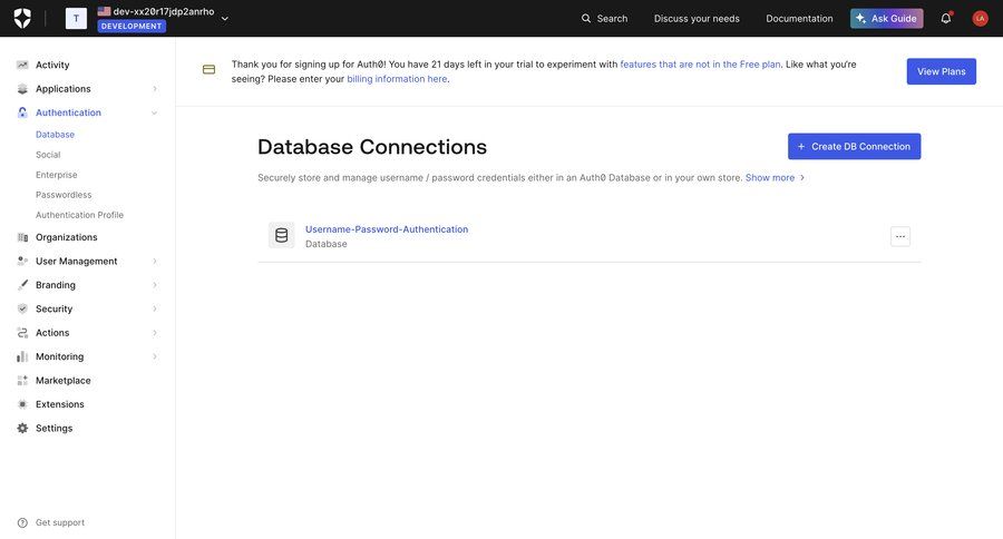 Auth0
			 configuration settings sidebar navigation user authentication authentication user account list management sidebar security create setup modern enterprise enterprise settings database management ui page example