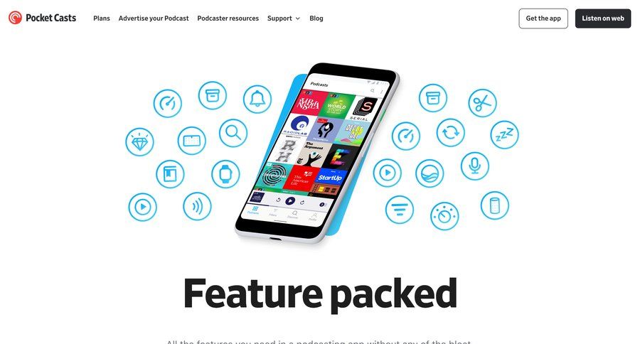 Pocket Casts
				landing page ui page example