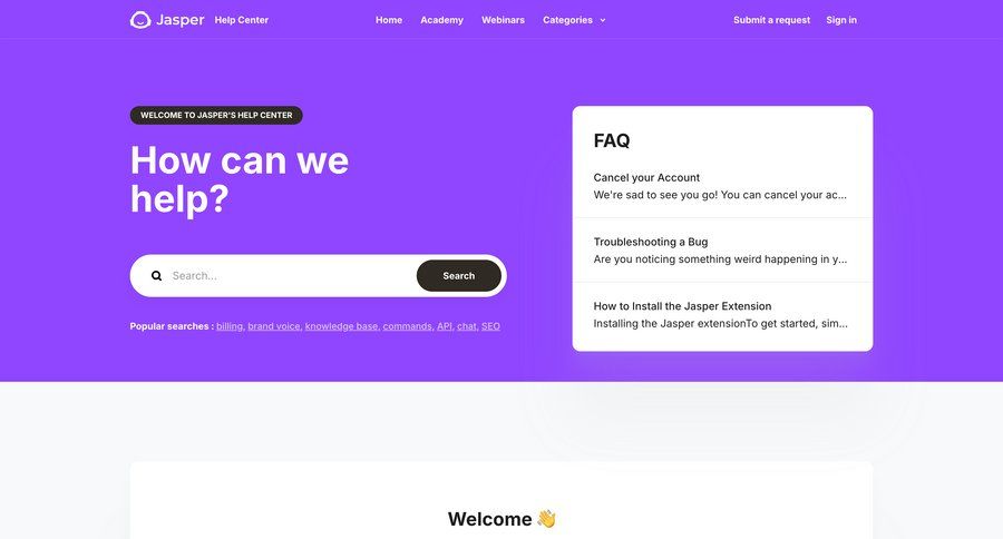 Jasper
				support / help center ui page example