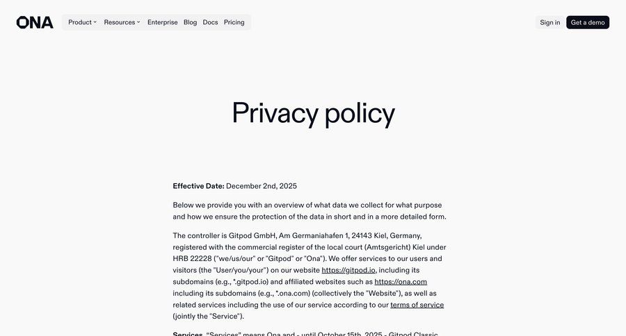 Ona
				privacy policy ui page example