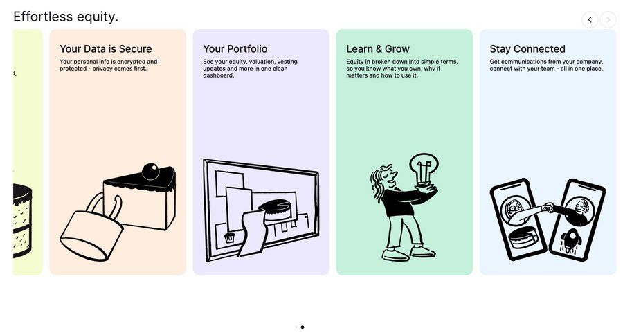 Cake
			 onboarding minimalist design communication ui page example
