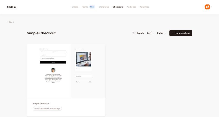 Flodesk
			 e-commerce grid form pay checkout screen transaction history ui page example