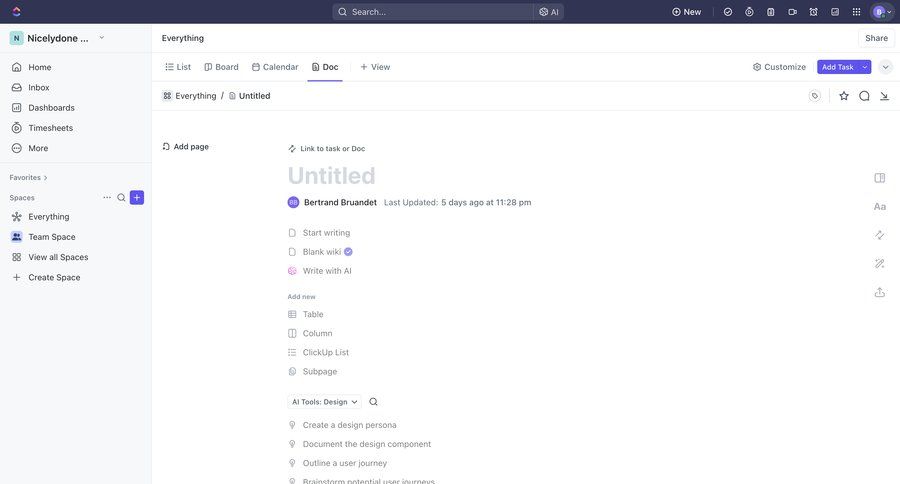 ClickUp
			 task management team collaboration project management customize document creation team workspace document list sidebar create menu ui page example