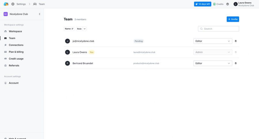 Clay
			 settings team collaboration sidebar navigation user management delete workspace settings account settings user data sidebar user ui page example