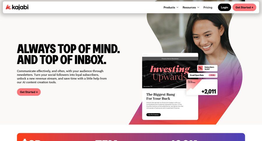 Kajabi
			 press release features accordion real-time editing campaign creation ui page example