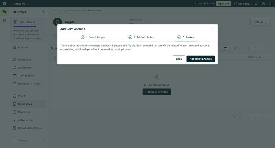 Customer.io
			team integration settings collection settings modal screen data management sidebar navigation sidebar collaborators ui page example