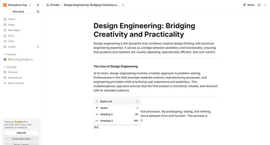 Campsite
			 content management sidebar navigation editor design document editing modal interaction document creation wysiwyg sidebar menu ui page example
