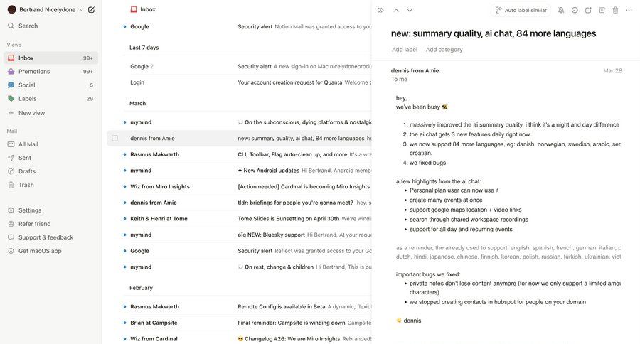 Notion Mail
			 sidebar navigation onboarding automation email management email inbox call recording information page detail view item details info view communication menu location map ui page example