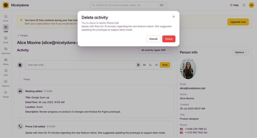 Outseta
			 data management dashboard account management delete confirmation modal dialog confirmation screen sidebar crm dashboard ui page example