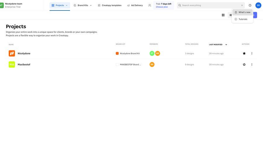 Creatopy
			 collaboration team collaboration dashboard project management project setup design content discovery menu table ui page example