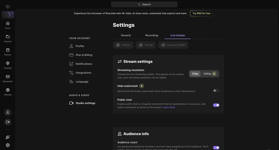 Riverside
				settings ui page example