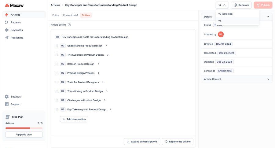 Macaw
			 content management sidebar navigation editor three-column grid sidebar information page detail view info view menu progress bar version control ui page example