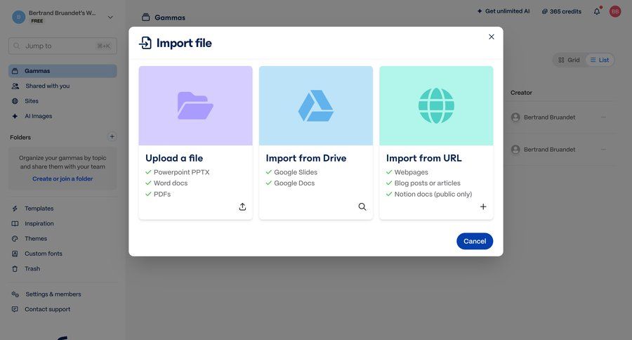 Gamma
			 onboarding file management data import import file ui page example