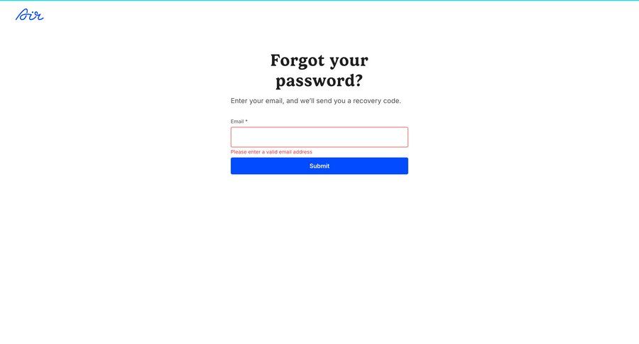 Air
			password reset form error state form authentication security ui page example