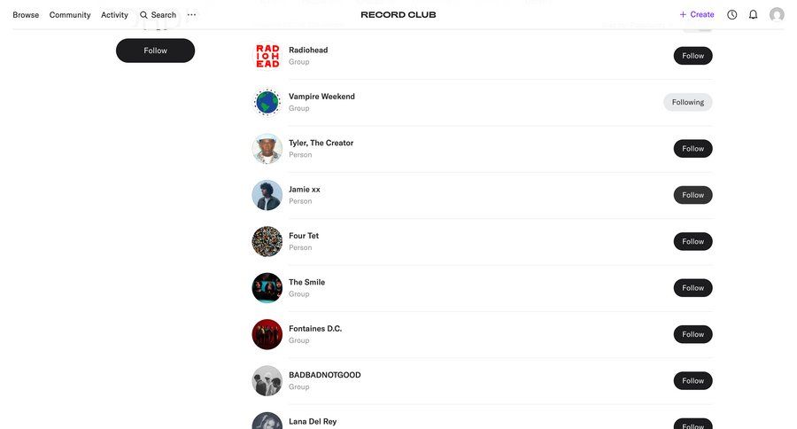 Record club
			 content discovery call recording lists social feed ui page example