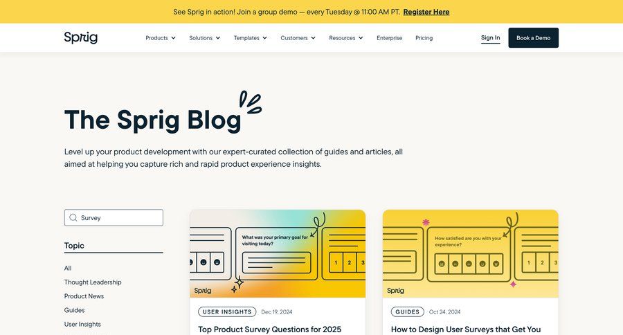 Sprig
			 insight blog templates rich text news feed ui page example
