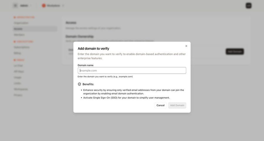 Mistral
			 organization settings enterprise security ui page example