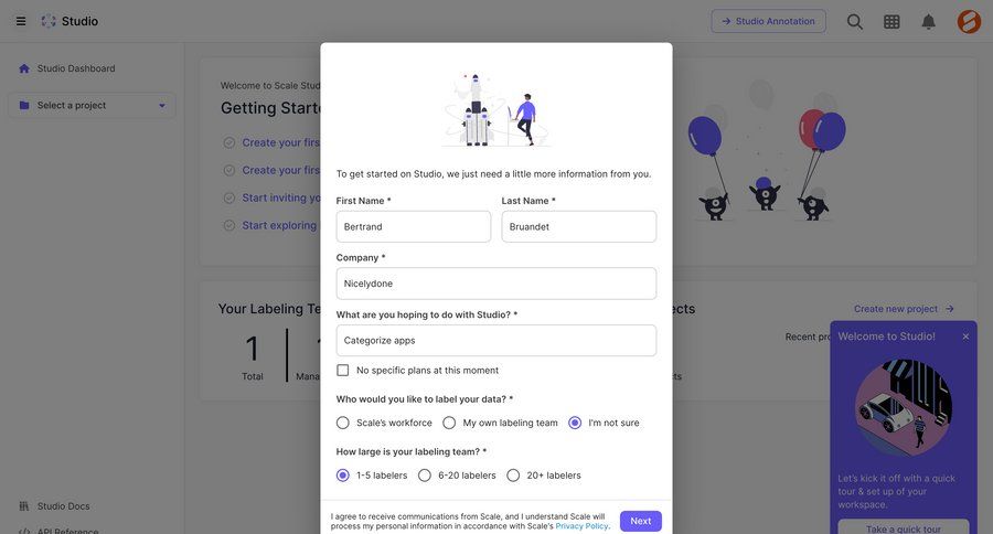 Scale
			 onboarding form progress indicator machine learning ui page example