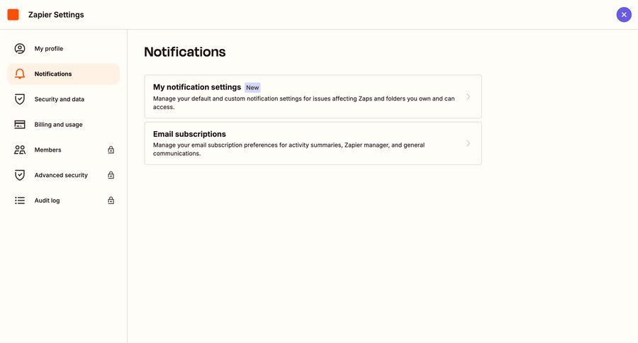 Zapier
			 configuration settings sidebar navigation notification management email sidebar preferences notification settings ui page example