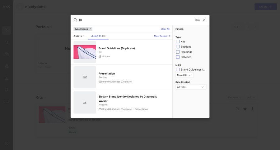 Lingo
			 modal screen dropdown filters search results ui page example