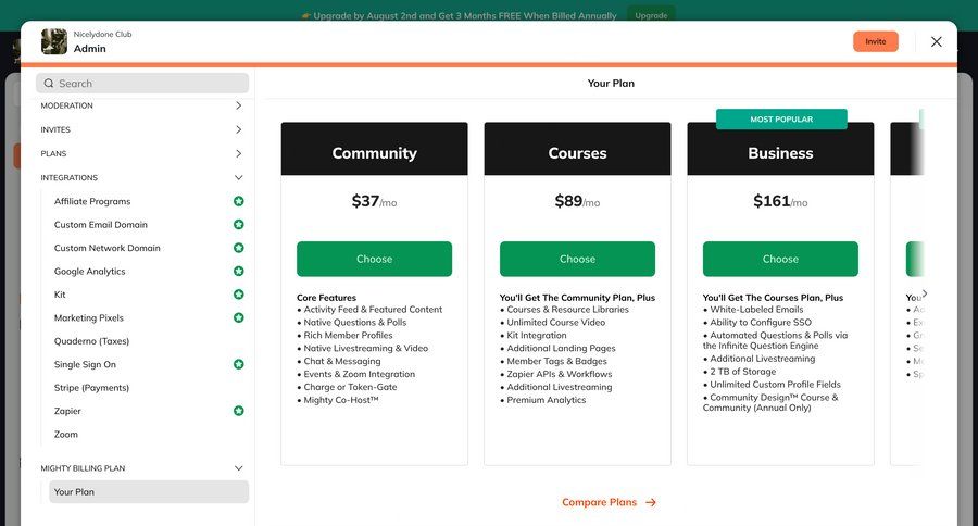 Mighty
			 sidebar navigation plan comparison ui page example