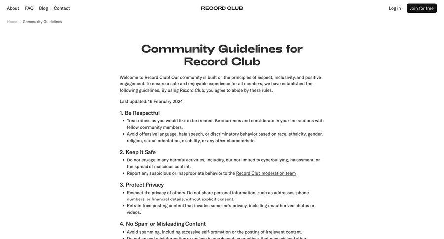 Record club
				community ui page example
