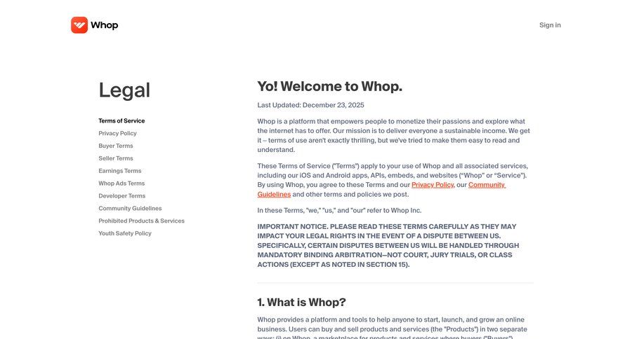 Whop
				legal ui page example