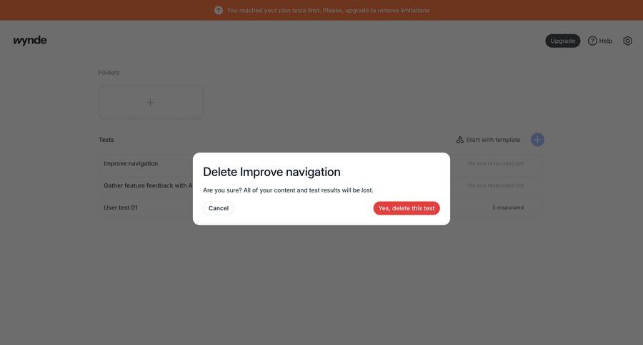 Wynde
			home modal & popover delete confirmation data management delete confirmation cancel deletion confirmation message ui page example