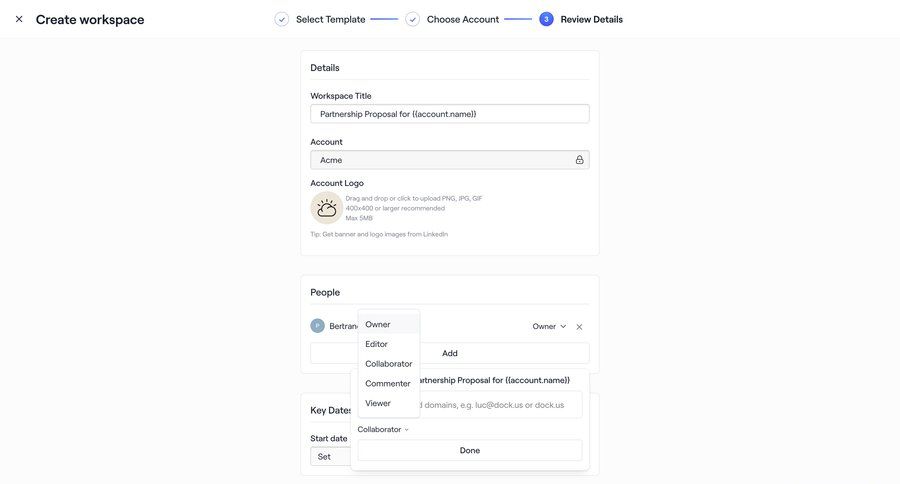 Dock
			 file upload workspace creation ui page example