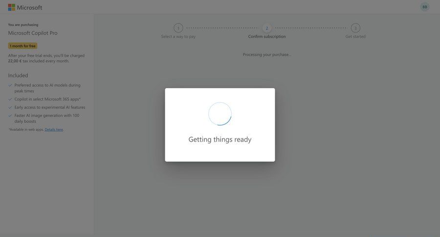 Copilot
			 onboarding progress indicator confirmation loading ui page example