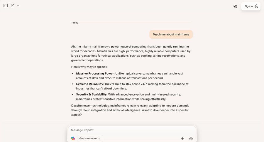 Copilot
			 full-screen layout article documentation chat interface ui page example