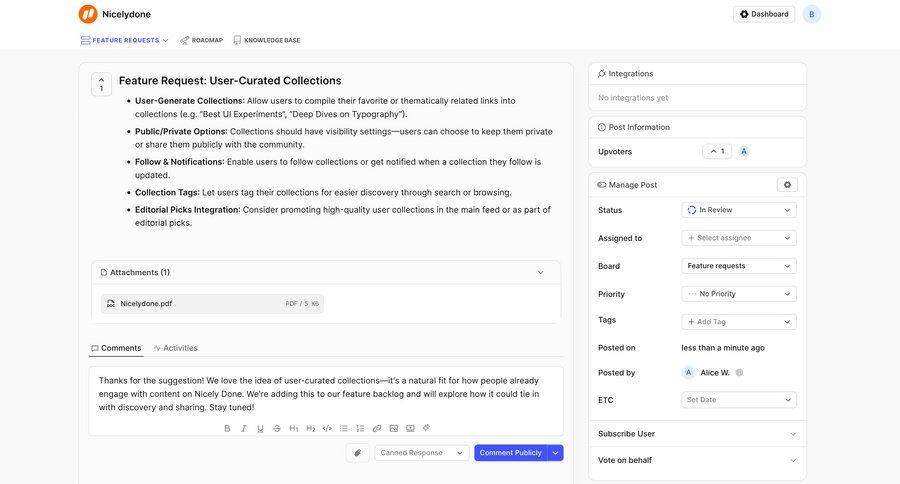FeatureOS
			 form feedback collection tagging user feedback attachment documentation ui page example