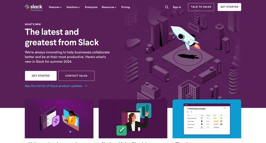Slack
			news product page feature new product update enterprise quick actions features extend trial ui page example