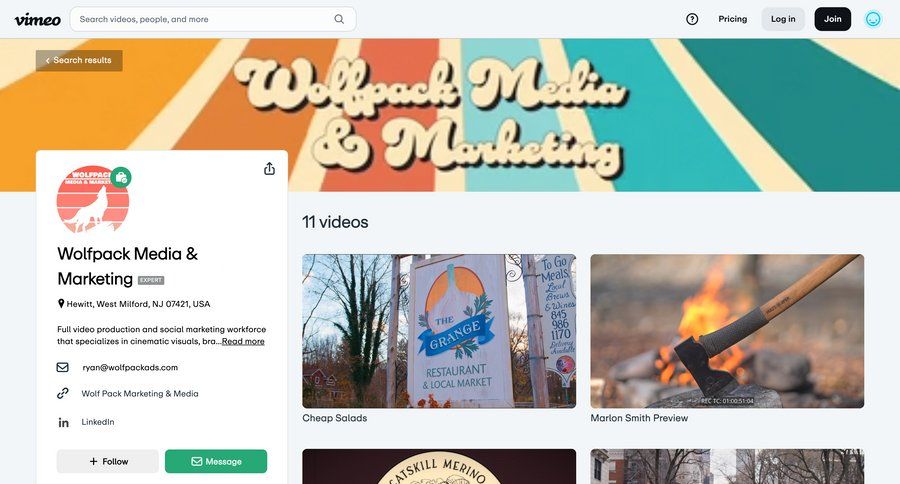 Vimeo
				profile ui page example