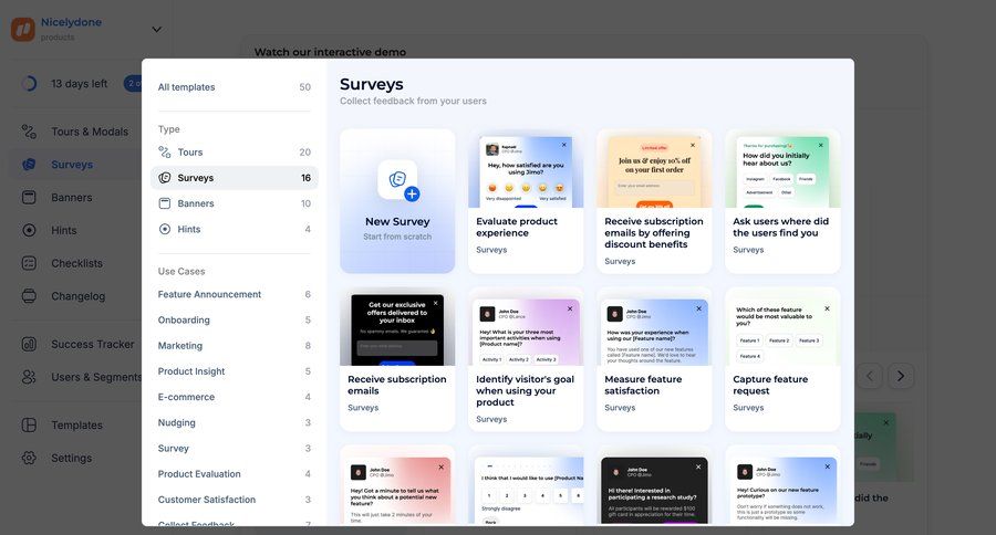 Jimo
			 grid user research template library feedback collection template selection sidebar ui page example