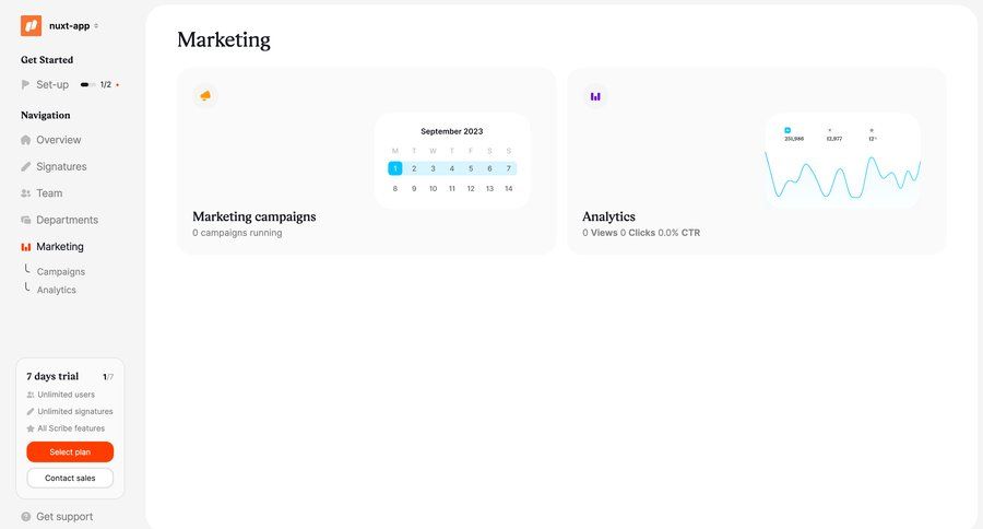 Scribe
			 dashboard sidebar navigation grid onboarding automation analytics dashboard trial banner sidebar progress progress bar widgets analytics ui page example