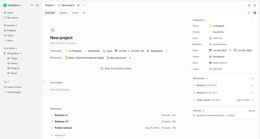 Linear
			 project management detail view b2b saas ui page example